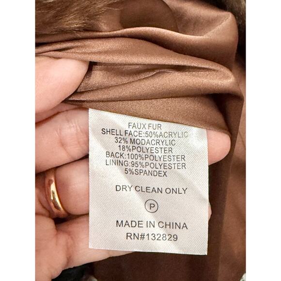 Eaves Colton Faux Fur Tiger Open Coat Jacket Wildcat Brown Women's Size Small - Picture 7 of 7